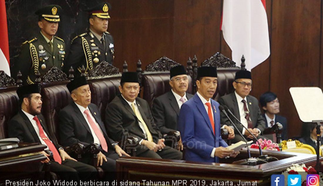 Presiden Joko Widodo berbicara di sidang Tahunan MPR 2019, Jakarta, Jumat (16/8). - JPNN.com