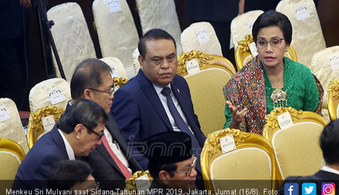 Menkeu Sri Mulyani saat Sidang Tahunan MPR 2019, Jakarta, Jumat (16/8). - JPNN.com