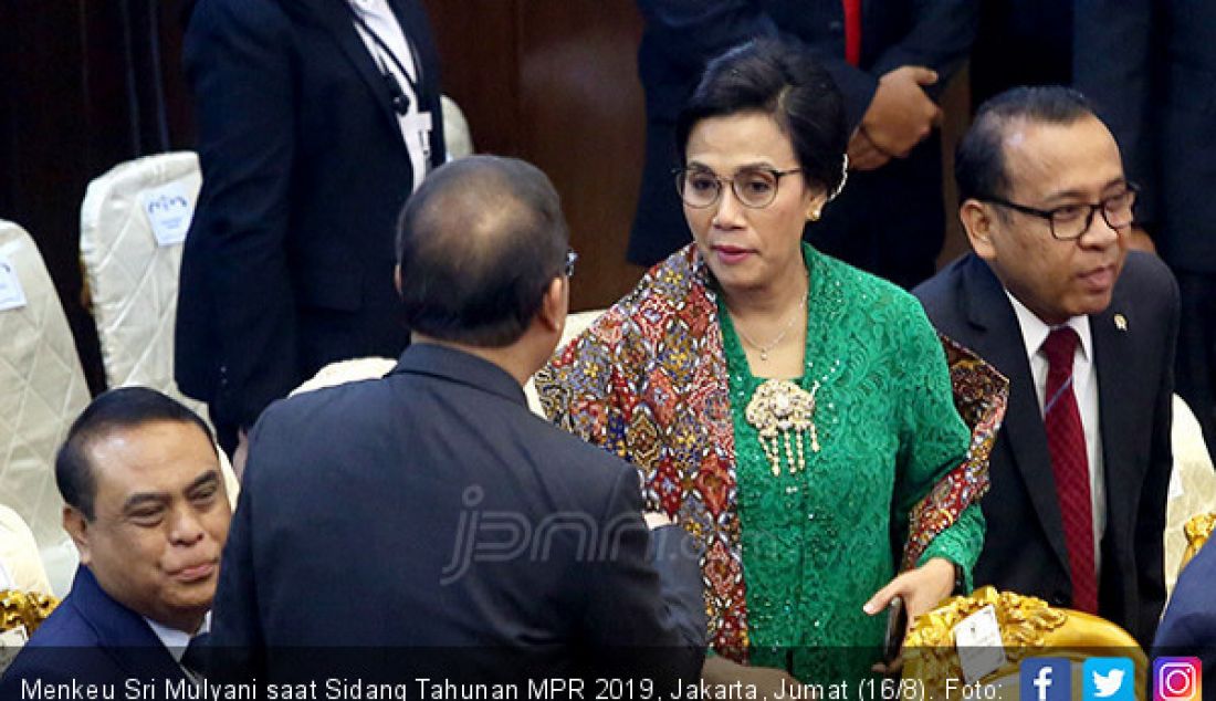 Menkeu Sri Mulyani saat Sidang Tahunan MPR 2019, Jakarta, Jumat (16/8). - JPNN.com