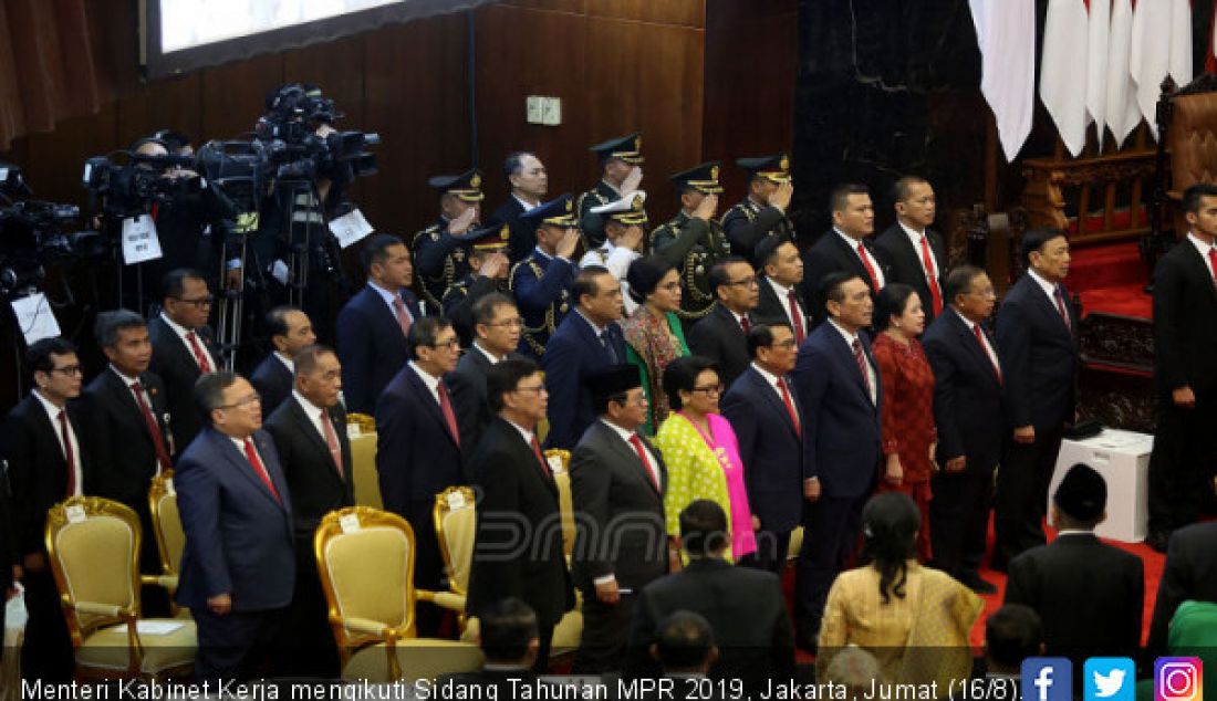 Menteri Kabinet Kerja mengikuti Sidang Tahunan MPR 2019, Jakarta, Jumat (16/8). - JPNN.com