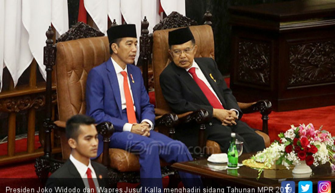 Presiden Joko Widodo dan Wapres Jusuf Kalla menghadiri sidang Tahunan MPR 2019, Jakarta, Jumat (16/8). - JPNN.com