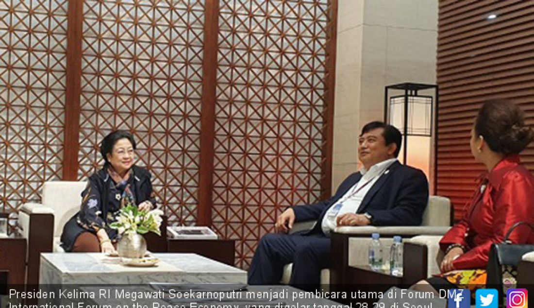 Presiden Kelima RI Megawati Soekarnoputri menjadi pembicara utama di Forum DMZ International Forum on the Peace Economy, yang digelar tanggal 28-29 di Seoul, Korea Selatan. - JPNN.com