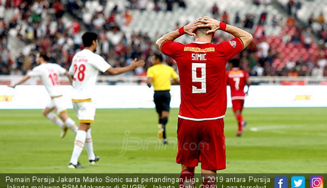 Pemain Persija Jakarta Marko Sonic saat pertandingan Liga 1 2019 antara Persija Jakarta melawan PSM Makassar di SUGBK, Jakarta, Rabu (28/8). Laga tersebut berakhir 0-0. - JPNN.com