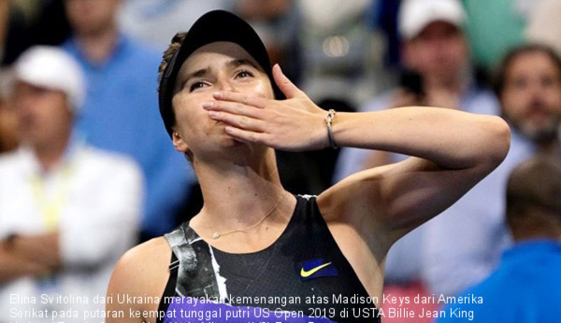 Elina Svitolina dari Ukraina merayakan kemenangan atas Madison Keys dari Amerika Serikat pada putaran keempat tunggal putri US Open 2019 di USTA Billie Jean King National Tennis Center, New York, Minggu (1/9) - JPNN.com