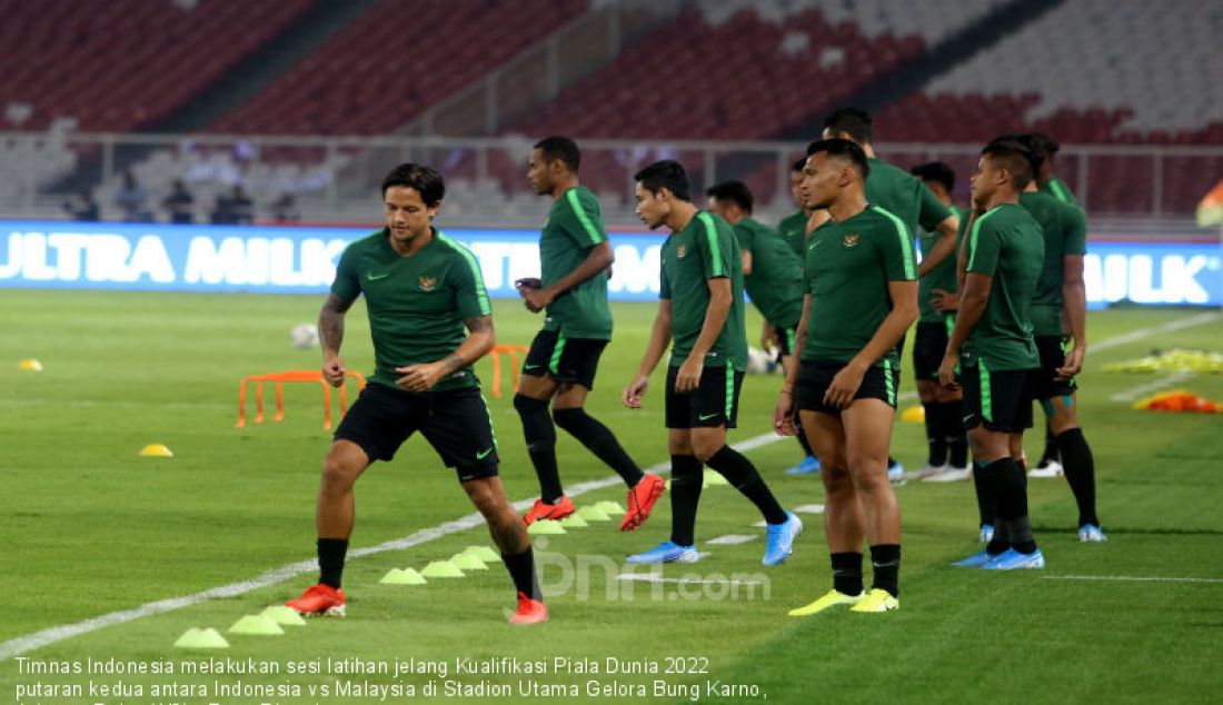 Timnas Indonesia melakukan sesi latihan jelang Kualifikasi Piala Dunia 2022 putaran kedua antara Indonesia vs Malaysia di Stadion Utama Gelora Bung Karno, Jakarta, Rabu (4/9). - JPNN.com