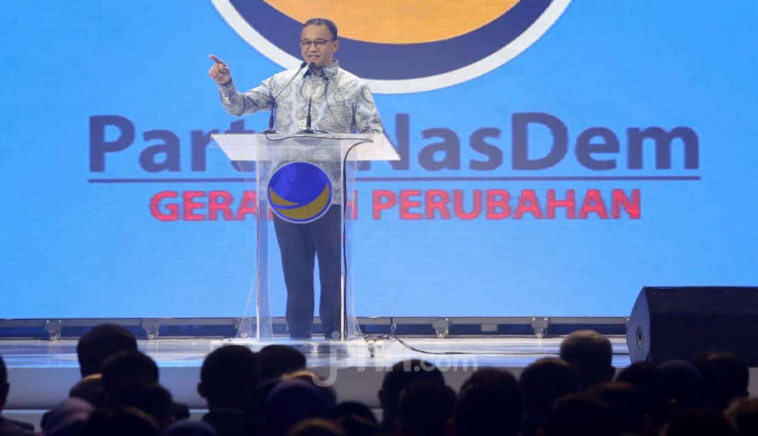 Gubernur DKI Jakarta Anies Baswedan saat berpidato di Kongres II Partai NasDem, Jakarta, Jumat (8/11). - JPNN.com