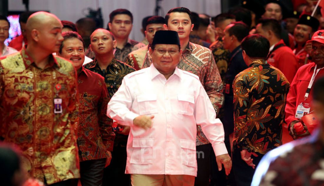 Ketum Partai Gerindra Prabowo Subianto menghadiri perayaan HUT PDIP ke 47 dan Rakernas l, Jakarta, Jumat (10/1). - JPNN.com