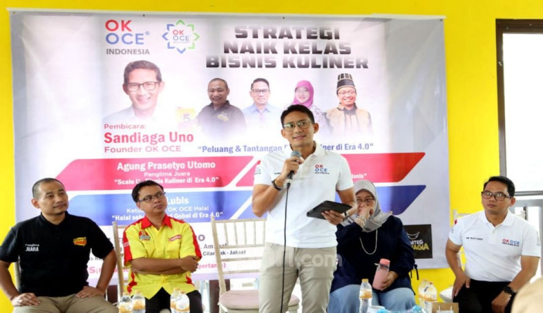 Founder OK OCE Sandiaga Uno menjadi pembicara dalam diskusi bertema Strategi Naik Kelas Bisnis Kuliner, di Jakarta, Kamis (27/2). - JPNN.com