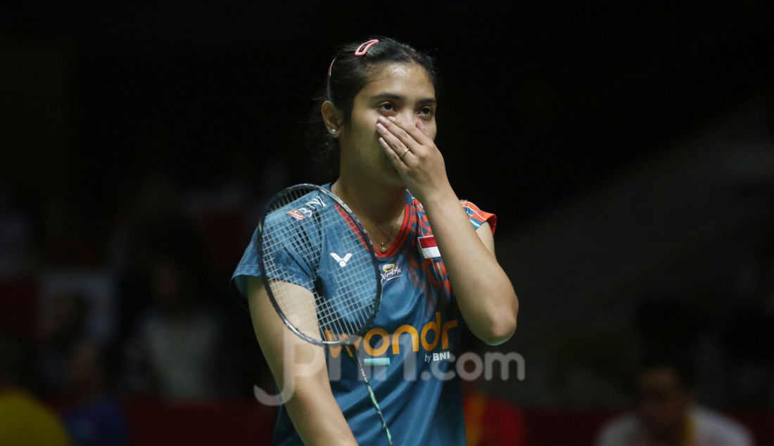 Tunggal putri Indonesia Gregoria Mariska Tunjung saat bertanding melawan Anupama Upadhyaya (India) pada 32 Besar Daihatsu Indonesia Masters 2025 di Istora Senayan, Jakarta, Rabu (22/1). Gregoria menang 21-12 dan 21-5. - JPNN.com