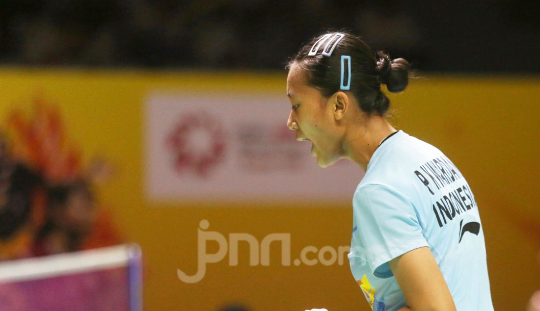 Tunggal putri Indonesia Putri Kusuma Wardani saat bertanding melawan wakil Taiwan Pai Yu Po di 32 Besar Daihatsu Indonesia Masters 2025, di Istora Senayan, Jakarta, Rabu (22/1). Putri KW menang 21-13 dan 21-14. - JPNN.com