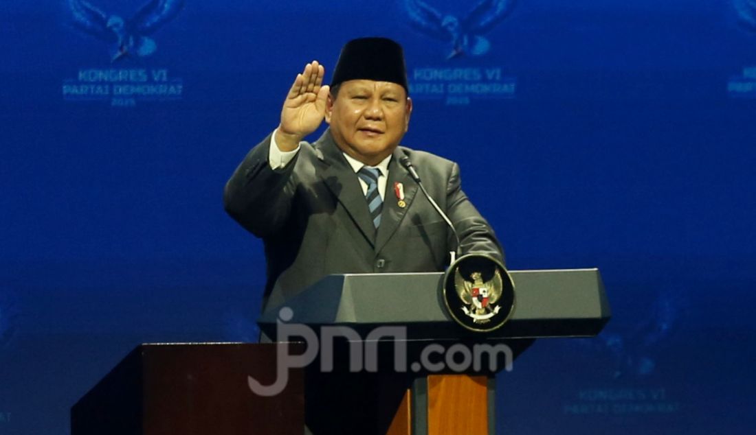 Presiden Prabowo Subianto saat penutupan Kongres ke-VI Partai Demokrat, Jakarta, Selasa (25/2). - JPNN.com