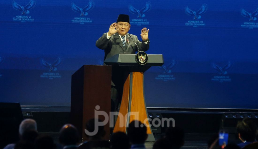 Presiden Prabowo Subianto saat penutupan Kongres ke-VI Partai Demokrat, Jakarta, Selasa (25/2). - JPNN.com