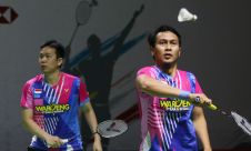 Ganda putra Indonesia Mohammad Ahsan dan Hendra Setiawan di Indonesia Masters 2022