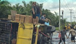 Truk Bermuatan 8 Ton Telur Terbalik di Jalintim Pangkalan Kerinci, Ini Dugaan Penyebabnya - JPNN.com