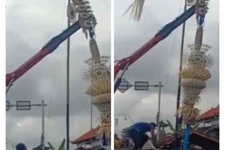 Viral Pasang Penjor Galungan Pakai Crane di Tangeb Badung, Lihat Tuh - JPNN.com Bali