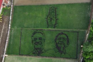 Seniman Lereng Ungaran Lukis Wajah Ganjar-Mahfud di Sehamparan Sawah - JPNN.com Jateng