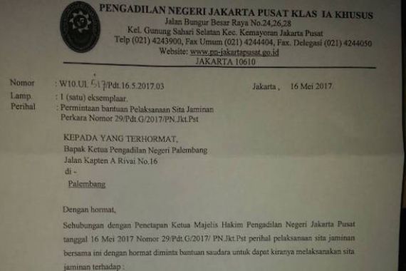 Penegak Hukum di Palembang Harus Hormati Sita Jaminan - JPNN.COM