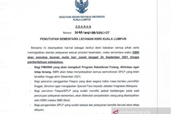 KBRI Kuala Lumpur Tutup tanpa Batas Waktu, WNI Jangan Panik - JPNN.COM