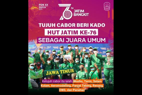 Jatim Juara Umum di 7 Cabor PON XX Papua, Gubernur Khofifah Sampaikan Hal Ini - JPNN.COM