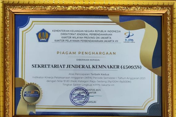 Setjen Kemnaker Dua Kali Berturut-turut Memperoleh Penghargaan IKPA - JPNN.COM