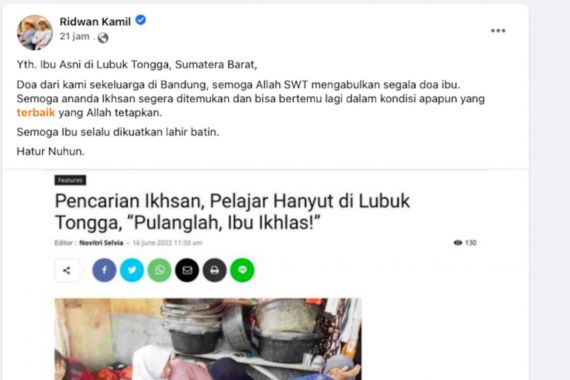 Anak Bu Asni Hanyut, Ridwan Kamil Ucapkan Duka - JPNN.COM