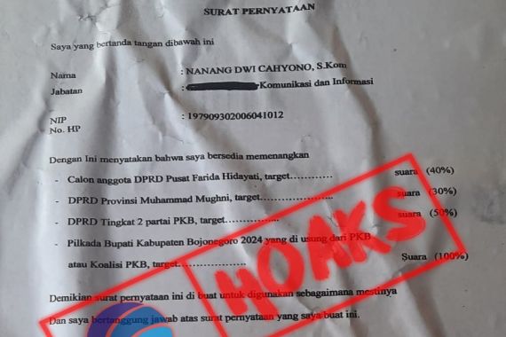 Beredar Surat Pernyataan Hoaks Plt Kadis Kominfo Bojonegoro Siap Menangkan Bacaleg Tertentu - JPNN.COM
