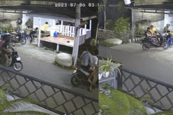 Aksi Geng Motor di Makassar Terekam CCTV, 1 Pemuda Kena Busur, Lihat - JPNN.COM