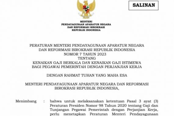 PermenPAN-RB 7 Tahun 2023: Syarat PPPK Menerima Gaji Berkala & Istimewa  - JPNN.COM