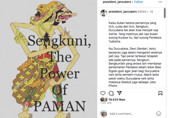 Presiden Jancukers Unggah Gambar Sengkuni The Power of Paman, Siapa Kena Sindiran? - JPNN.COM