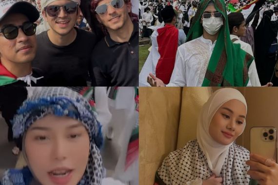 Penampakan Dinda Hauw Hingga Rizky Nazar Ikut Aksi Bela Palestina di Monas  - JPNN.COM
