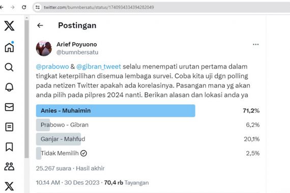 Arief Poyuono Bikin Polling soal Keterpilihan Prabowo-Gibran, Hasilnya Mencengangkan - JPNN.COM