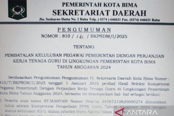 Kelulusan 1 PPPK Guru di Bima Dibatalkan, Ini Sebabnya - JPNN.COM