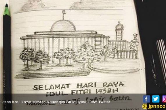 Keren...Ini Lukisan Selamat Idul Fitri Karya Tangan Sri Mulyani - JPNN.COM
