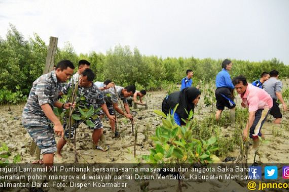 Cegah Abrasi, Prajurit TNI AL Gandeng Warga Tanam Mangrove - JPNN.COM