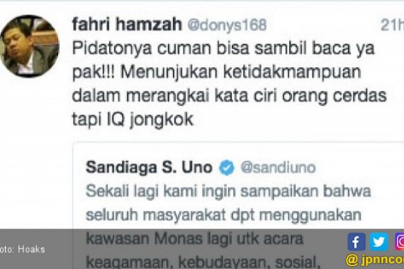 Fahri Hamzah Palsu Serang Bang Sandi - JPNN.COM