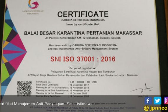 Karantina Makassar Raih Sertifikat Manajemen Anti-Penyuapan - JPNN.COM