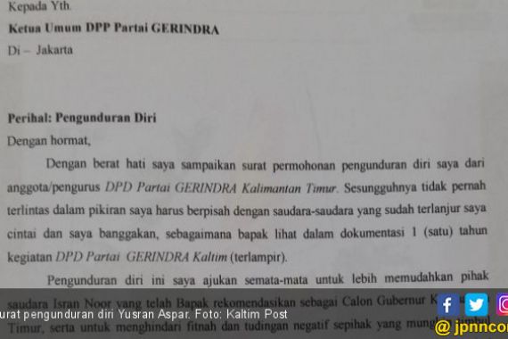 Kecewa pada Prabowo, Begini Bunyi Surat Yusran - JPNN.COM