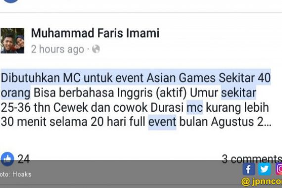 Beredar Informasi Lowongan 40 MC Asian Game, Oh Ternyata - JPNN.COM