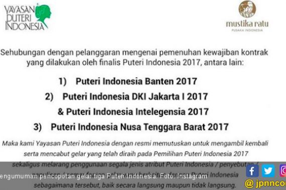 Melanggar Kontrak, 3 Putri Indonesia Dicopot Gelarnya - JPNN.COM