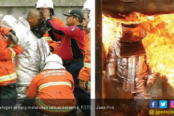 Uji Coba Baju Tahan Api Milik PMK Surabaya - JPNN.COM