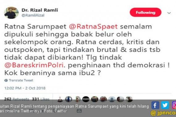 Ratna Sarumpaet Bohong, Rizal Ramli Hapus Cuitan di Twitter? - JPNN.COM