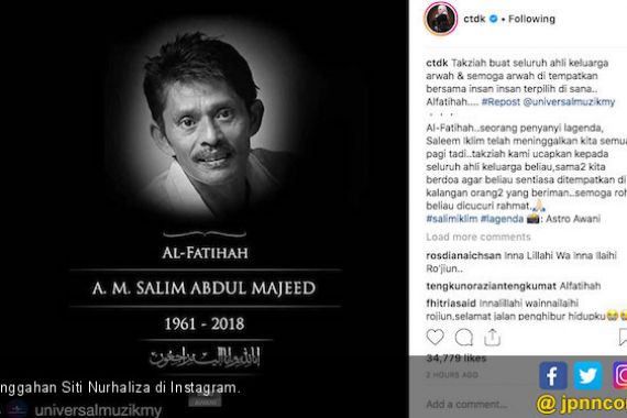 Saleem Iklim Meninggal, Siti Nurhaliza Ajak Fan Berdoa - JPNN.COM
