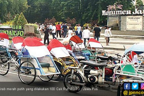 Semangat Tinggi 100 Cak Rut dalam Kirab Merah Putih - JPNN.COM