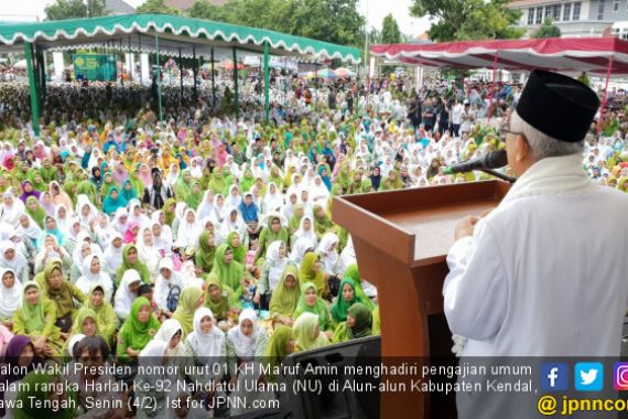 Diguyur Hujan Deras, Nahdliyin Tetap Bertahan dengan Ma'ruf Amin - JPNN.COM