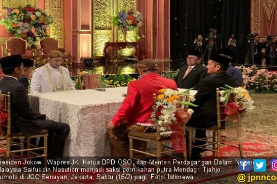 Jokowi, JK, OSO dan Menteri Malaysia jadi Saksi Pernikahan Putra Mendagri - JPNN.COM