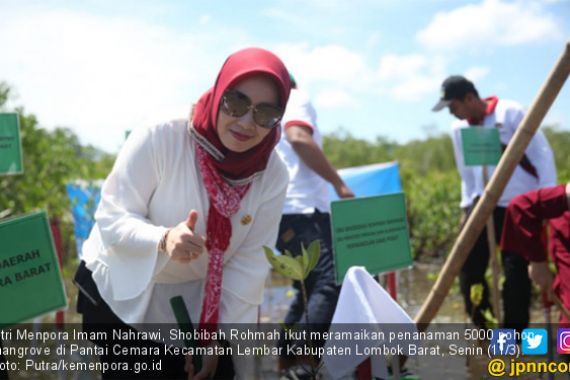Penasihat DWP Kemenpora Shobibah Rohmah Tanam 5000 Pohon Mangrove di Lombok Barat - JPNN.COM