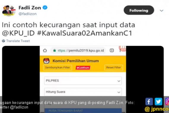 Fadli Zon Beri Contoh Dugaan Kecurangan Input Data KPU - JPNN.COM