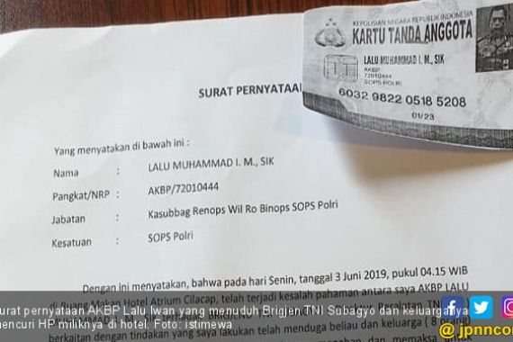 Begini Isi Surat Pernyataan Perwira Polisi yang Tuduh Jenderal TNI Curi HP - JPNN.COM