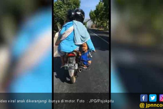 Viral : Emak - Emak ke Pasar Sambil Keranjangi Anak di Motor - JPNN.COM