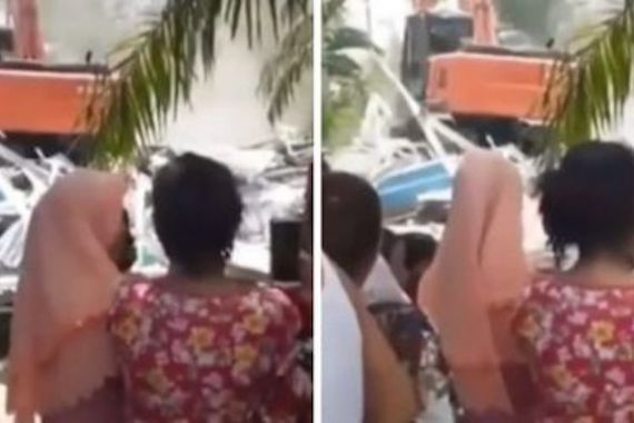 Video Viral, Istri Tua Hancurkan Rumah Bini Muda dengan Eskavator, Sampai Rata dengan Tanah - JPNN.COM